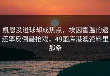 凯恩没进球却成焦点，埃因霍温的返还率反倒最抢戏，49图库港澳资料里那条