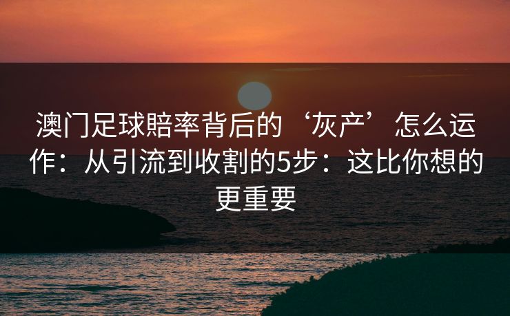 澳门足球賠率背后的‘灰产’怎么运作:从引流到收割的5步:这比你想的更重要 澳门足球賠率背后的‘灰产’怎么运作:从引流到收割的5步:这比你想的更重要