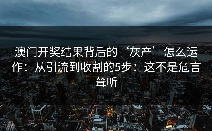 澳门开奖结果背后的‘灰产’怎么运作：从引流到收割的5步：这不是危言耸听
